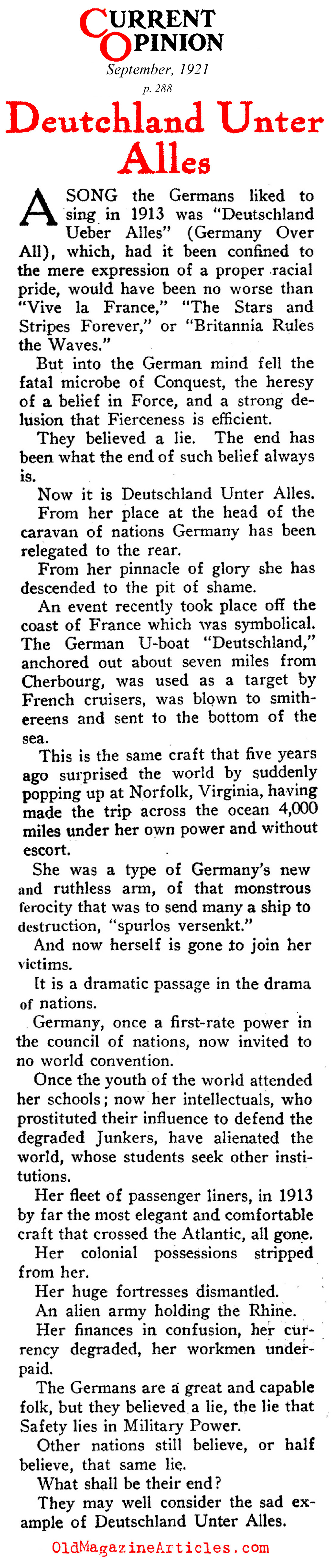 ''Deutschland Unter Alles'' (Current Opinion Magazine, 1921)